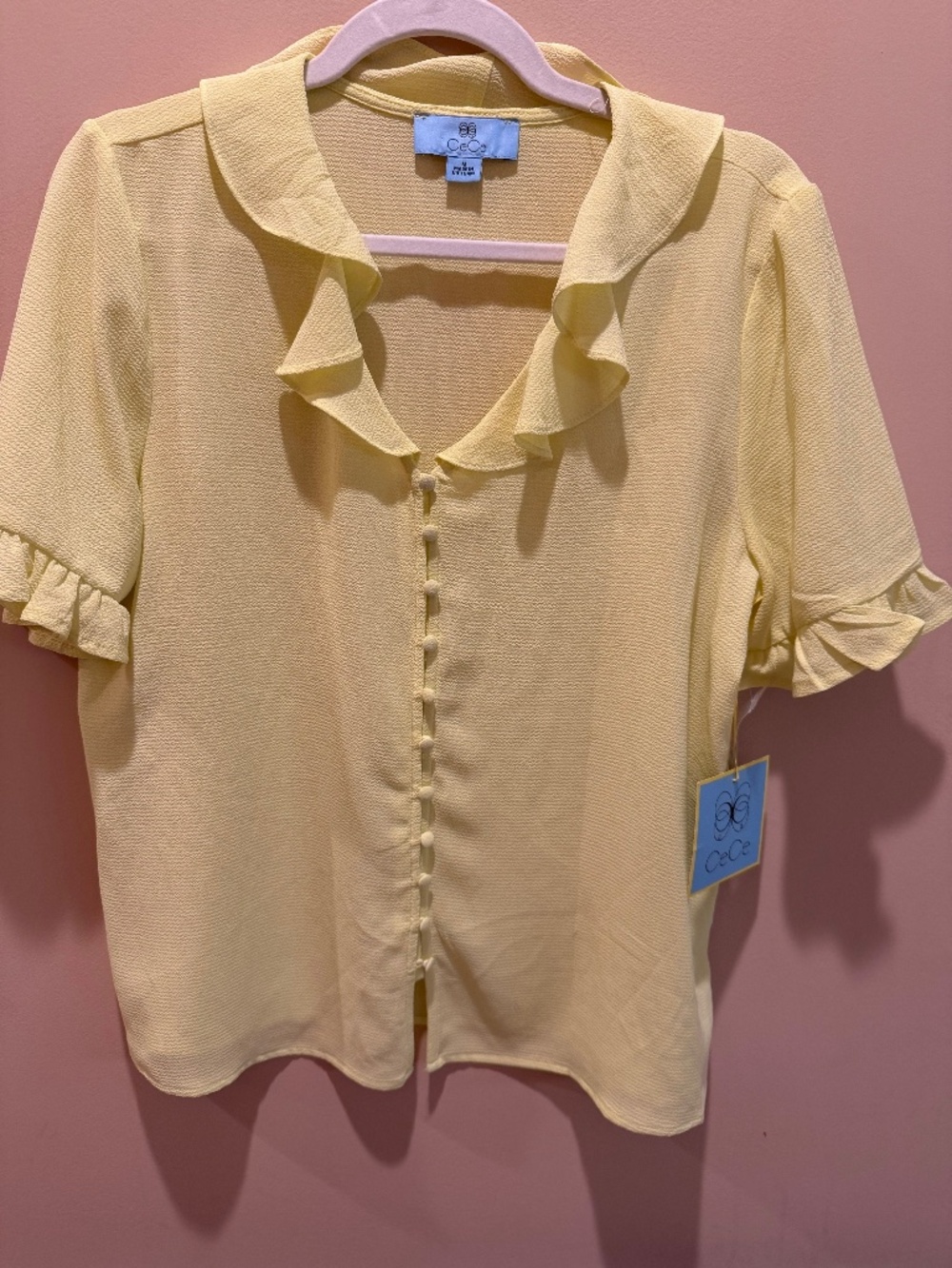 CECE BRIGHT YELLOW/GREEN SHORT SLEEVE BLOUSE